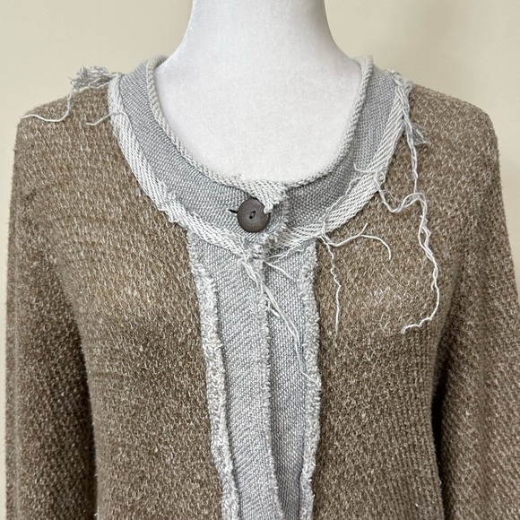 NWOT Pete Cotton Blend Brown Grey Factory Distressed Grunge Wrap Cloak Coat M/L - Picture 12 of 16